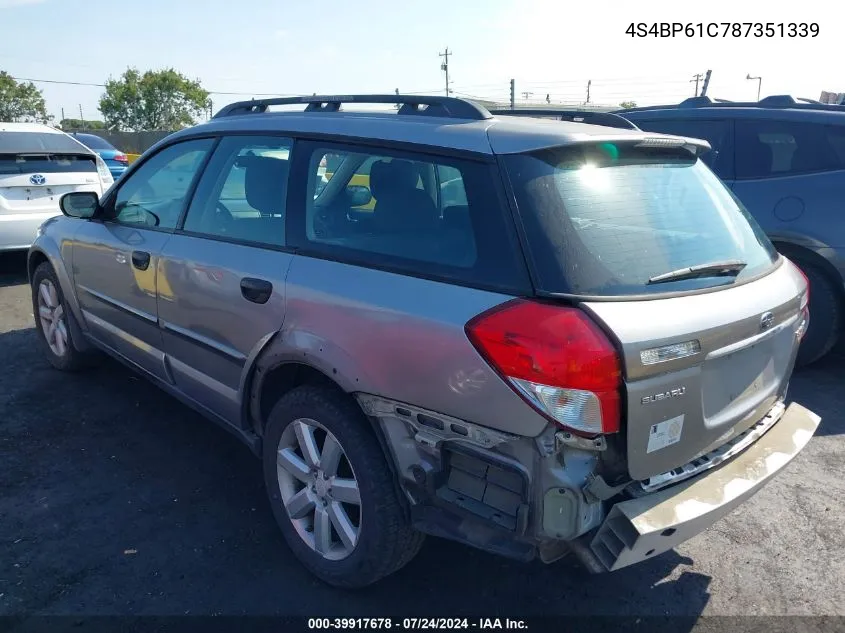 2008 Subaru Outback 2.5I VIN: 4S4BP61C787351339 Lot: 39917678