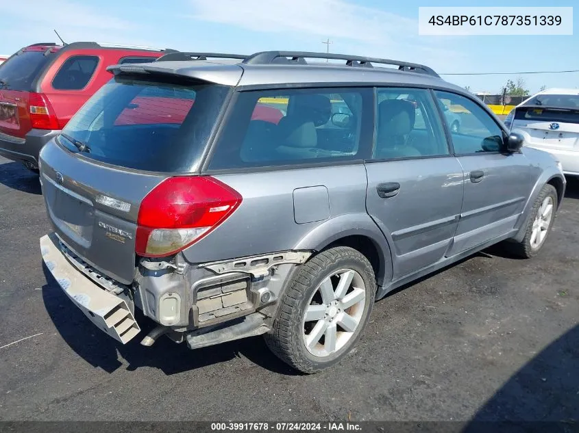 2008 Subaru Outback 2.5I VIN: 4S4BP61C787351339 Lot: 39917678