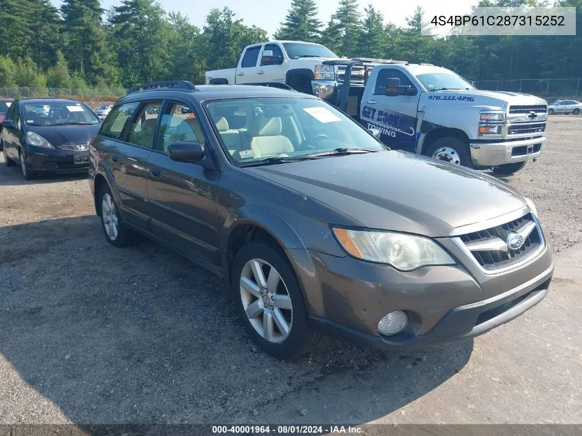 2008 Subaru Outback VIN: 4S4BP61C287315252 Lot: 40001964