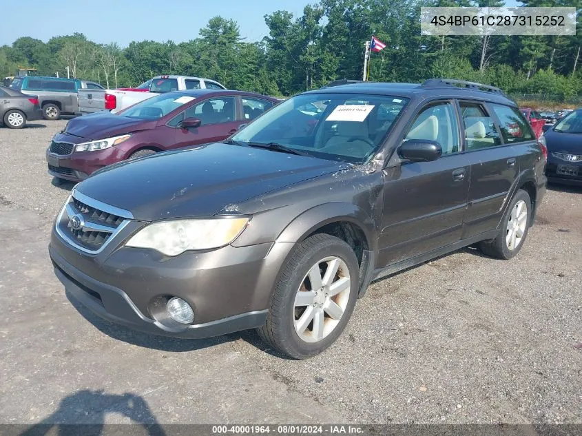 2008 Subaru Outback VIN: 4S4BP61C287315252 Lot: 40001964