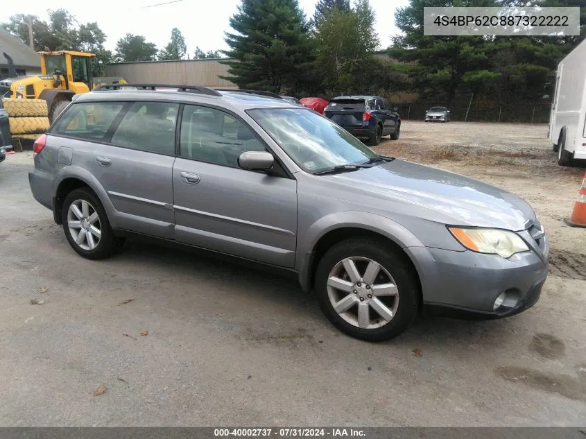 2008 Subaru Outback 2.5I Limited/2.5I Limited L.l. Bean Edition VIN: 4S4BP62C887322222 Lot: 40002737