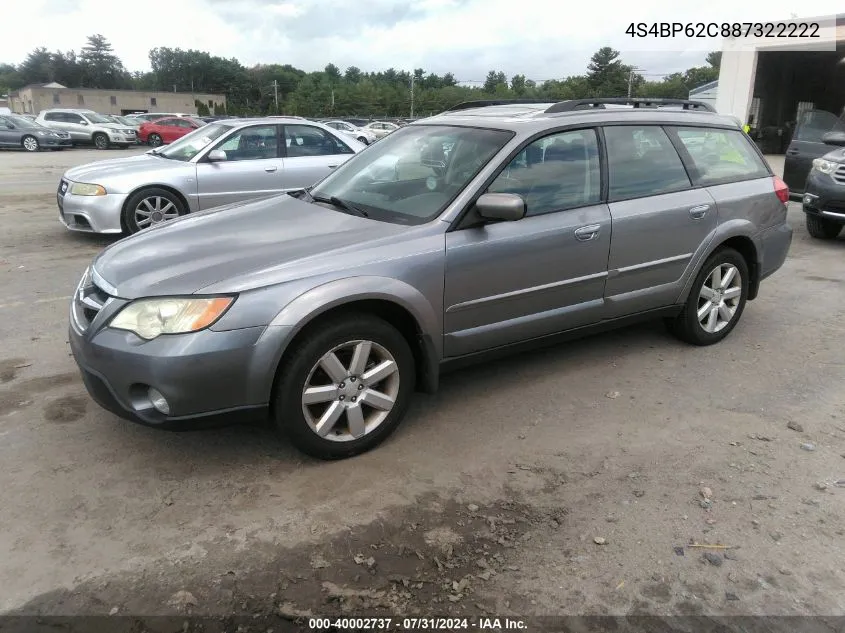 2008 Subaru Outback 2.5I Limited/2.5I Limited L.l. Bean Edition VIN: 4S4BP62C887322222 Lot: 40002737