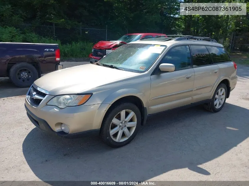 2008 Subaru Outback 2.5I Limited/2.5I Limited L.l. Bean Edition VIN: 4S4BP62C087361905 Lot: 40016609