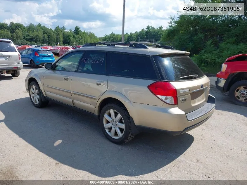 2008 Subaru Outback 2.5I Limited/2.5I Limited L.l. Bean Edition VIN: 4S4BP62C087361905 Lot: 40016609