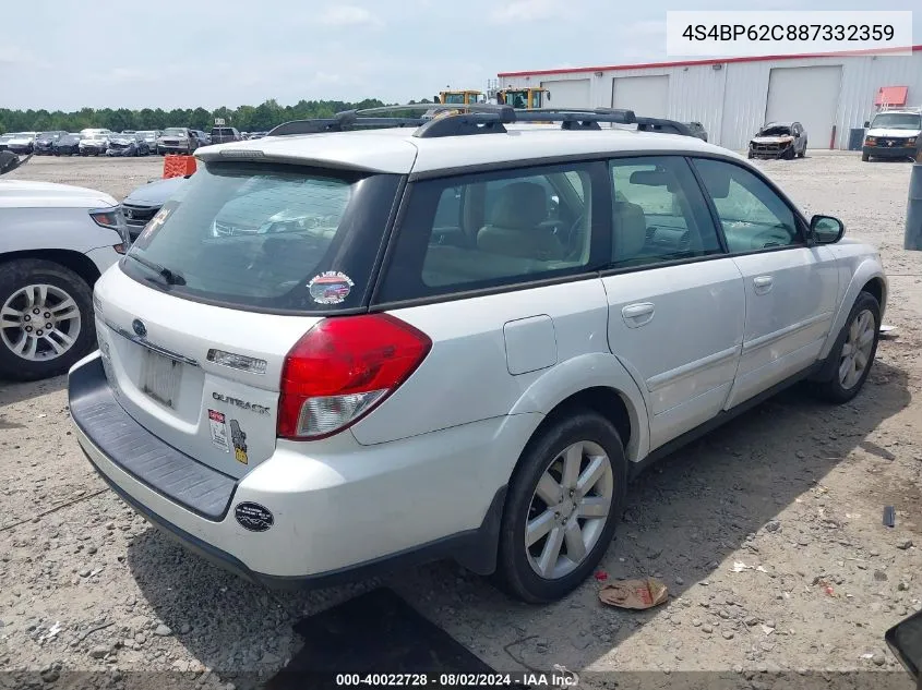 2008 Subaru Outback 2.5I Limited/2.5I Limited L.l. Bean Edition VIN: 4S4BP62C887332359 Lot: 40022728