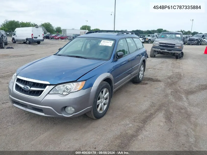 2008 Subaru Outback 2.5I VIN: 4S4BP61C787335884 Lot: 40030178