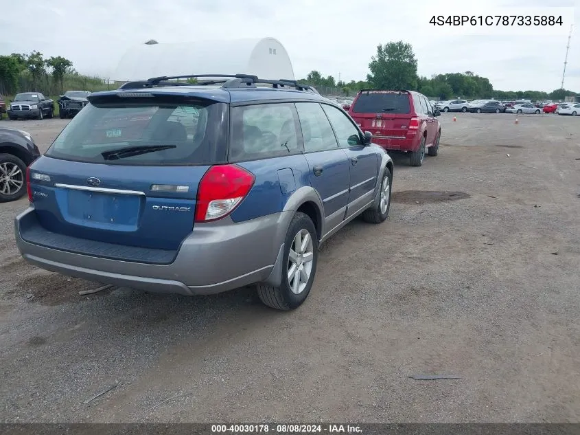 2008 Subaru Outback 2.5I VIN: 4S4BP61C787335884 Lot: 40030178