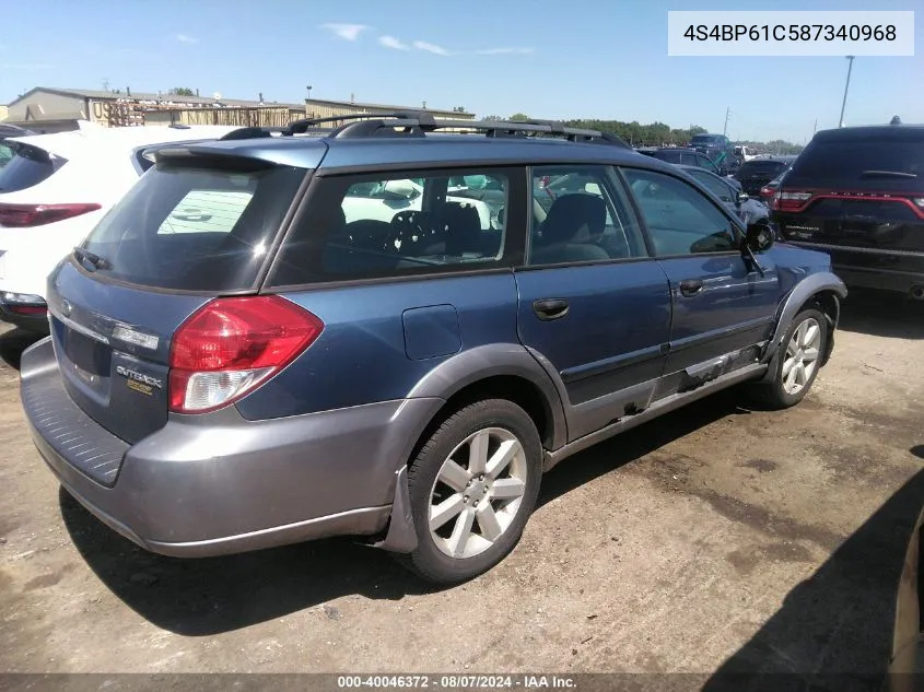 2008 Subaru Outback 2.5I VIN: 4S4BP61C587340968 Lot: 40046372