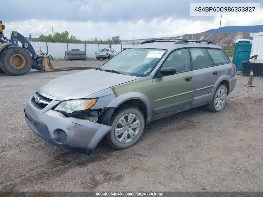 2008 Subaru Outback VIN: 4S4BP60C986353827 Lot: 40054648