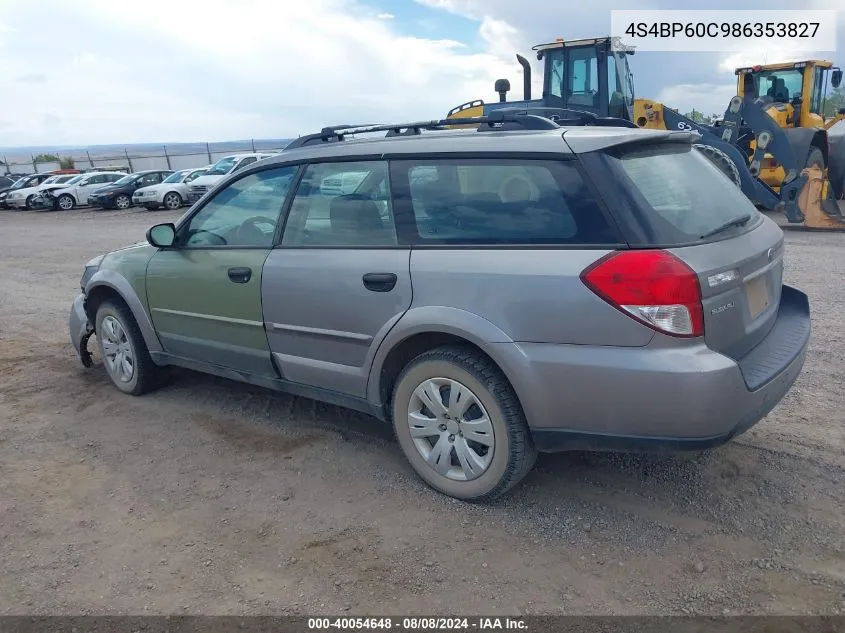 2008 Subaru Outback VIN: 4S4BP60C986353827 Lot: 40054648