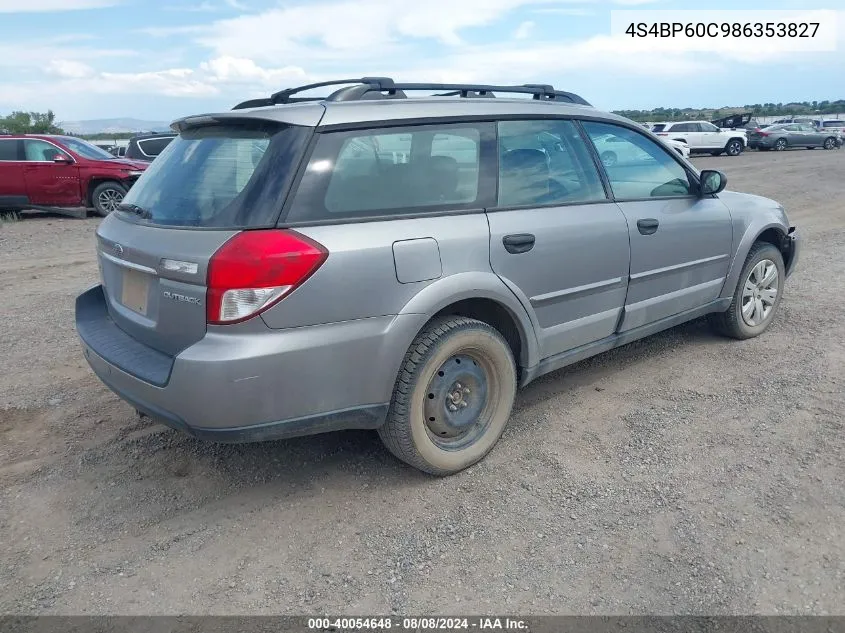 2008 Subaru Outback VIN: 4S4BP60C986353827 Lot: 40054648