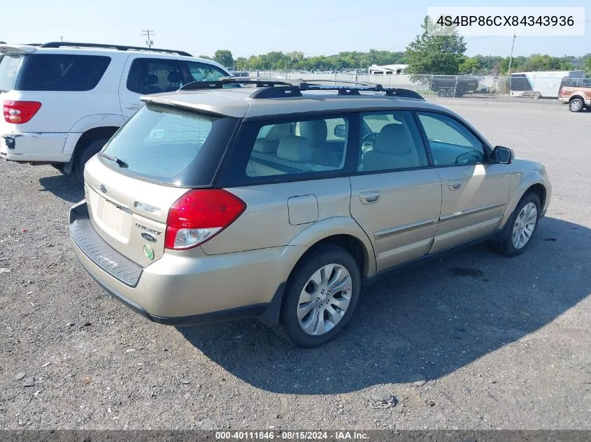 4S4BP86CX84343936 2008 Subaru Outback 3.0R L.l. Bean Edition