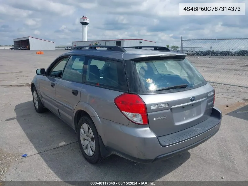 2008 Subaru Outback VIN: 4S4BP60C787314373 Lot: 40117349