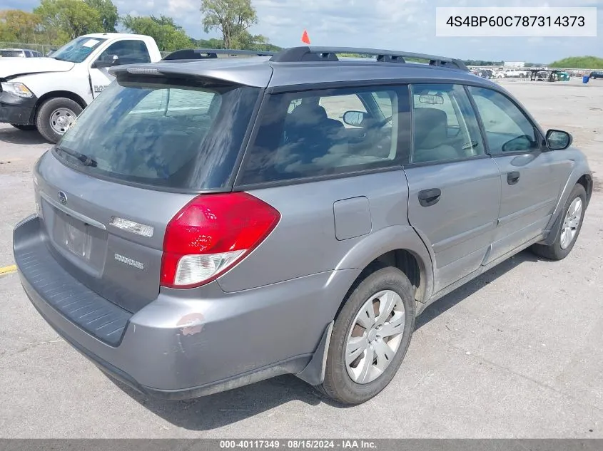 2008 Subaru Outback VIN: 4S4BP60C787314373 Lot: 40117349