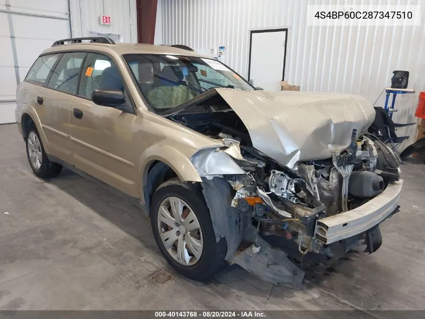 4S4BP60C287347510 2008 Subaru Outback