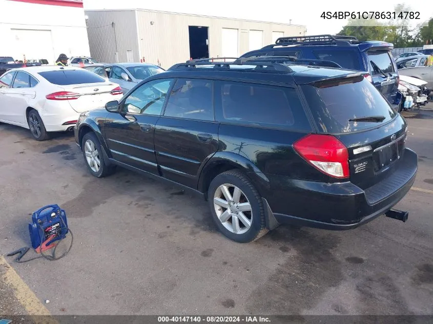 2008 Subaru Outback 2.5I VIN: 4S4BP61C786314782 Lot: 40147140