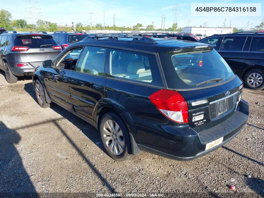 2008 Subaru Outback 3.0R L.l. Bean Edition VIN: 4S4BP86C784316158 Lot: 40248567