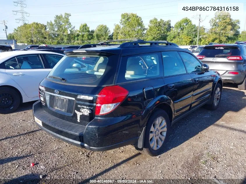 4S4BP86C784316158 2008 Subaru Outback 3.0R L.l. Bean Edition