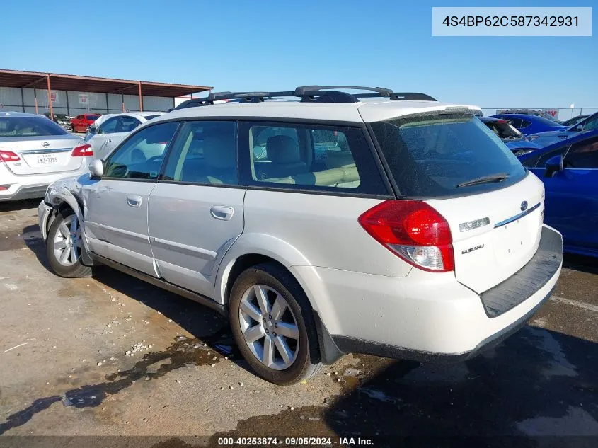 2008 Subaru Outback 2.5I Limited/2.5I Limited L.l. Bean Edition VIN: 4S4BP62C587342931 Lot: 40253874