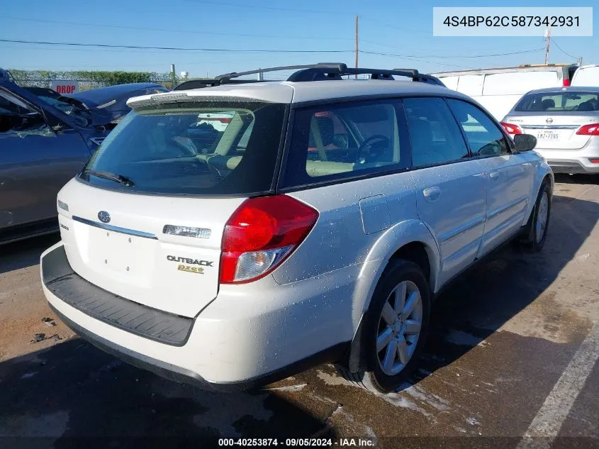 2008 Subaru Outback 2.5I Limited/2.5I Limited L.l. Bean Edition VIN: 4S4BP62C587342931 Lot: 40253874