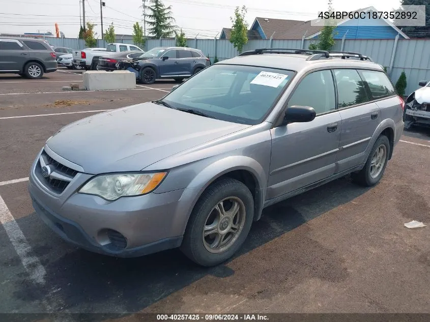 2008 Subaru Outback VIN: 4S4BP60C187352892 Lot: 40257425