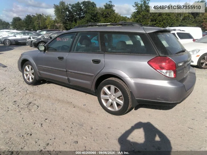 2008 Subaru Outback 2.5I/2.5I L.l. Bean Edition VIN: 4S4BP61C587355910 Lot: 40265065