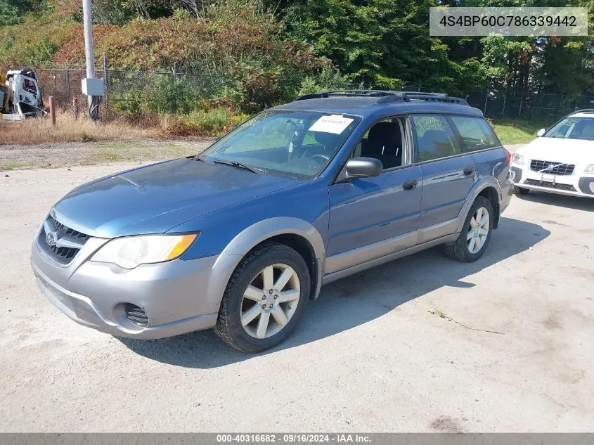 2008 Subaru Outback VIN: 4S4BP60C786339442 Lot: 40316682