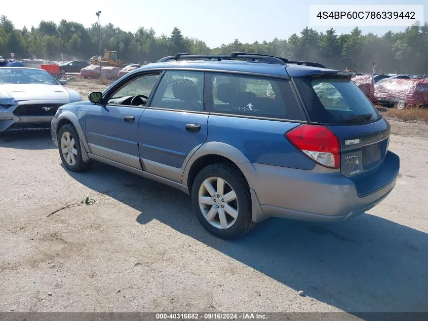 2008 Subaru Outback VIN: 4S4BP60C786339442 Lot: 40316682