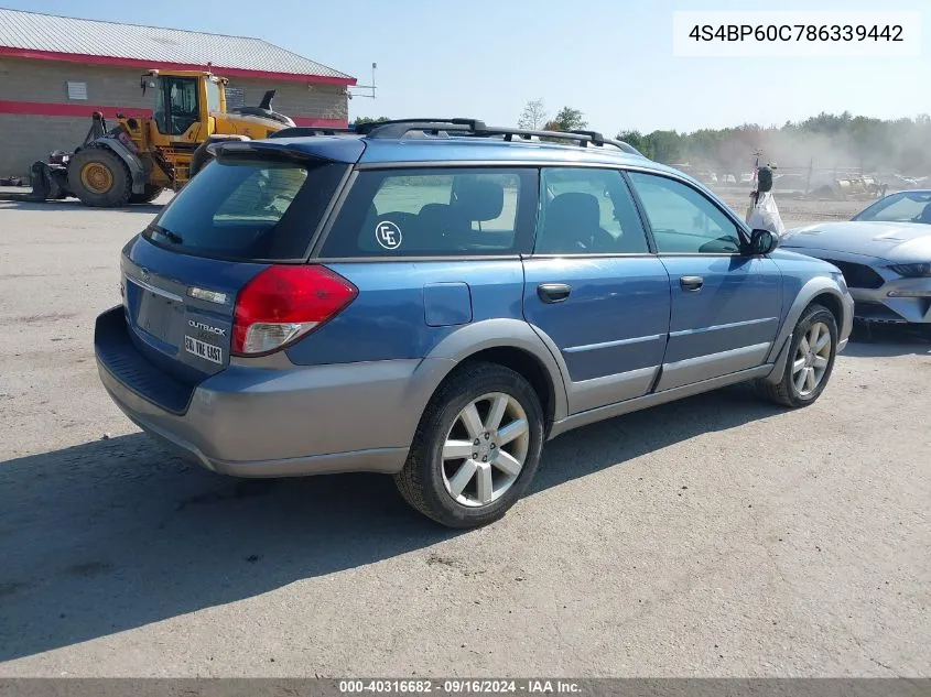 2008 Subaru Outback VIN: 4S4BP60C786339442 Lot: 40316682