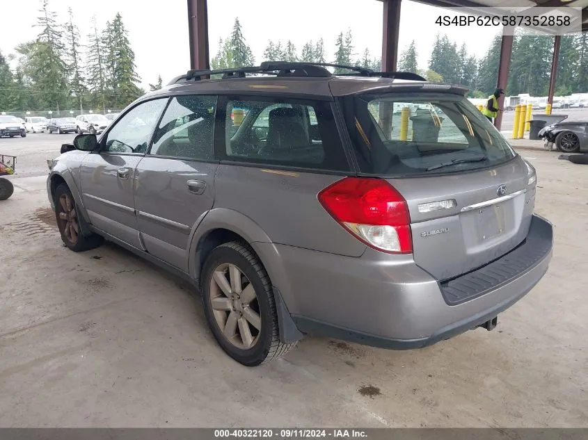 2008 Subaru Outback 2.5I Limited VIN: 4S4BP62C587352858 Lot: 40322120