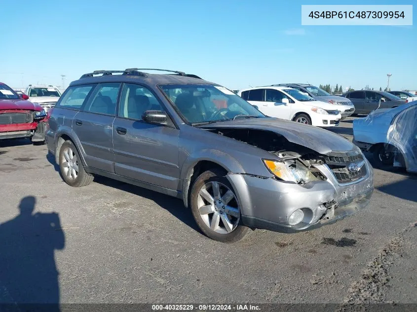 2008 Subaru Outback VIN: 4S4BP61C487309954 Lot: 40325229