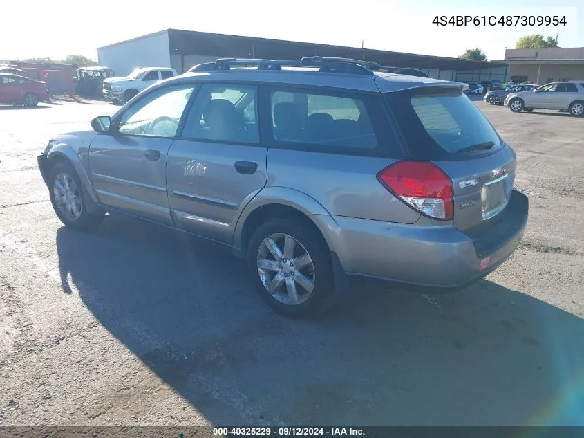 2008 Subaru Outback VIN: 4S4BP61C487309954 Lot: 40325229