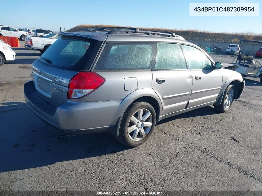 2008 Subaru Outback VIN: 4S4BP61C487309954 Lot: 40325229