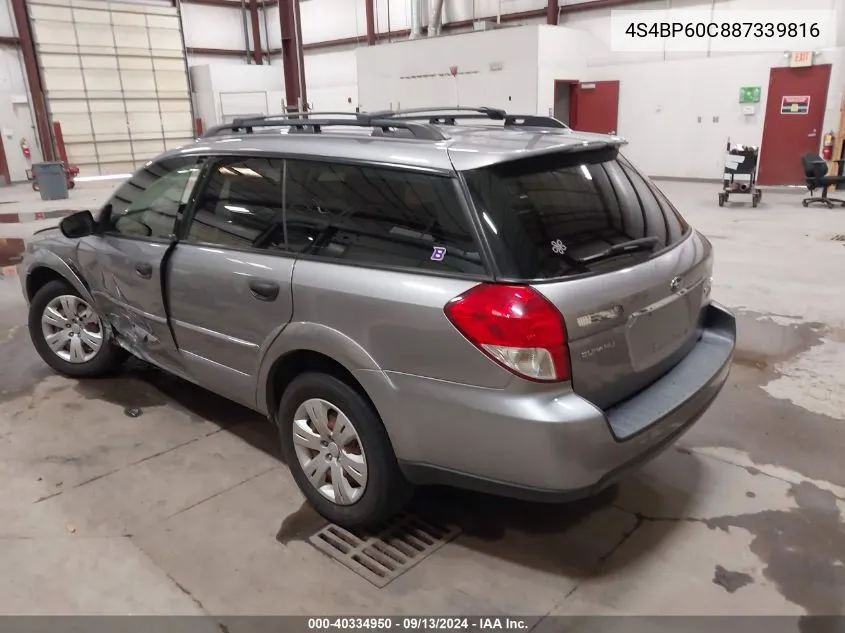 2008 Subaru Outback VIN: 4S4BP60C887339816 Lot: 40334950