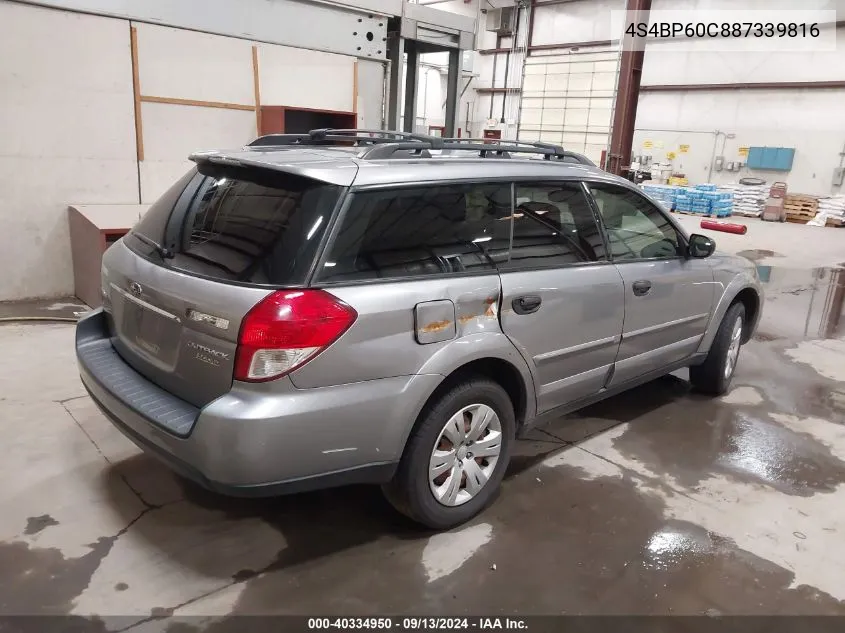 2008 Subaru Outback VIN: 4S4BP60C887339816 Lot: 40334950