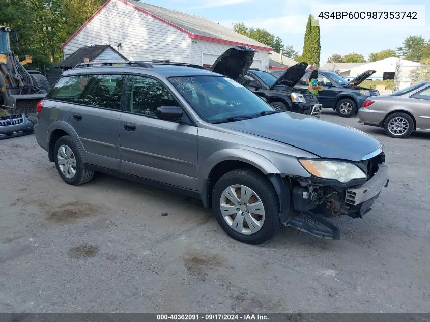 2008 Subaru Outback VIN: 4S4BP60C987353742 Lot: 40362091