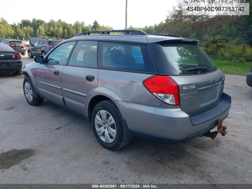 2008 Subaru Outback VIN: 4S4BP60C987353742 Lot: 40362091