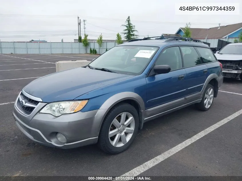 2009 Subaru Outback 2.5I VIN: 4S4BP61C997344359 Lot: 39984420