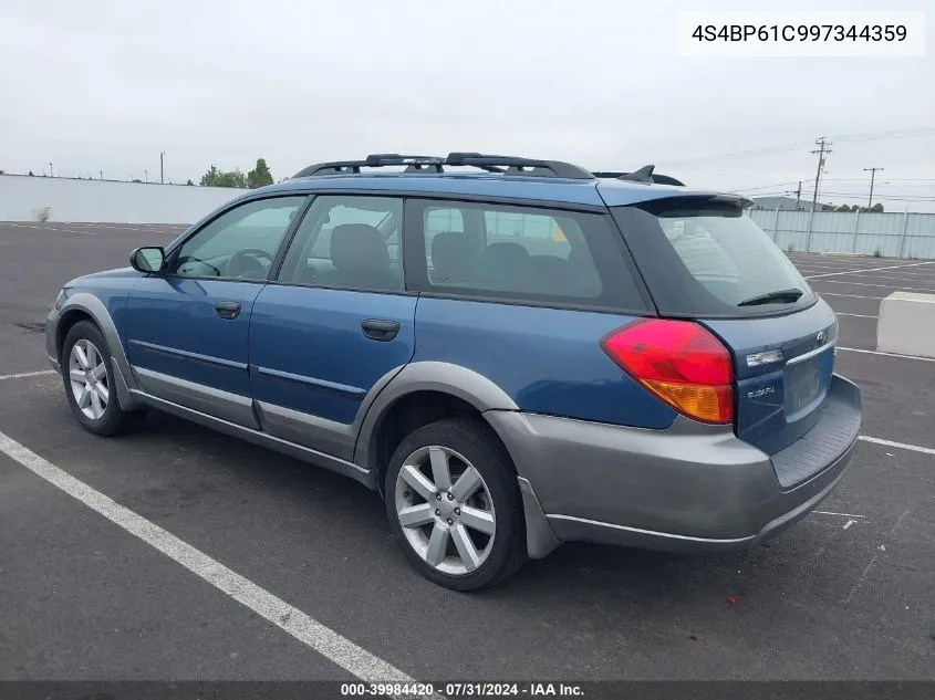 2009 Subaru Outback 2.5I VIN: 4S4BP61C997344359 Lot: 39984420