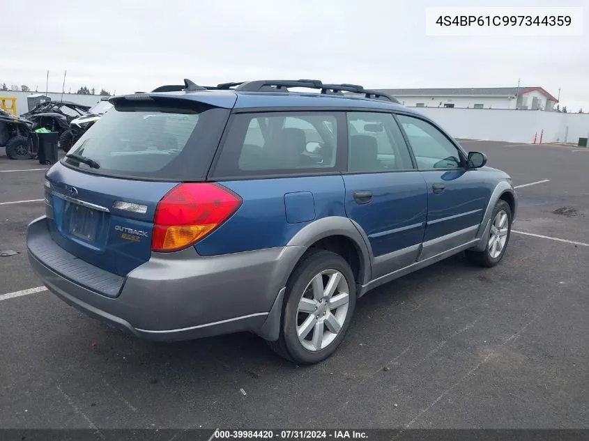 2009 Subaru Outback 2.5I VIN: 4S4BP61C997344359 Lot: 39984420