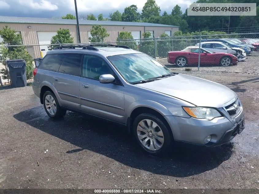 2009 Subaru Outback 3.0R VIN: 4S4BP85C494320851 Lot: 40055598