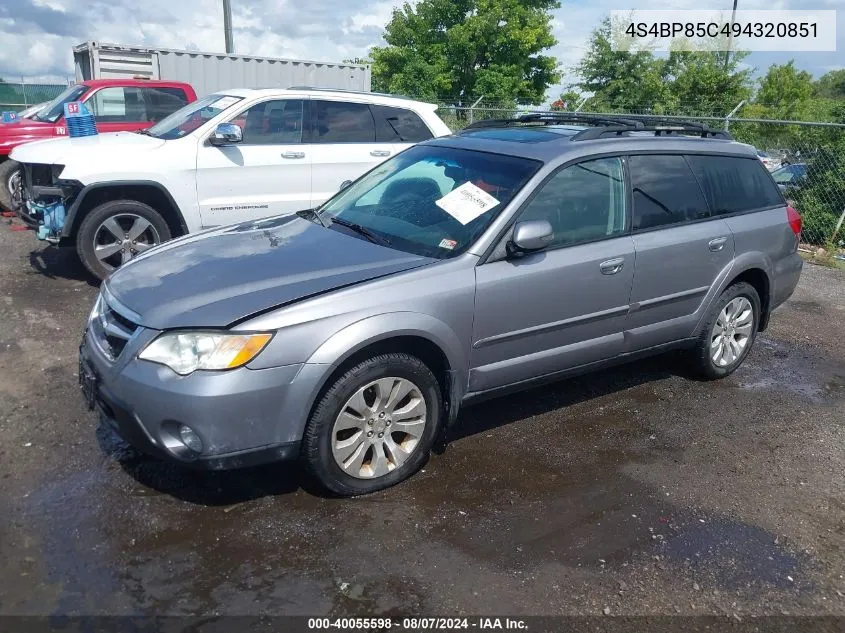 2009 Subaru Outback 3.0R VIN: 4S4BP85C494320851 Lot: 40055598