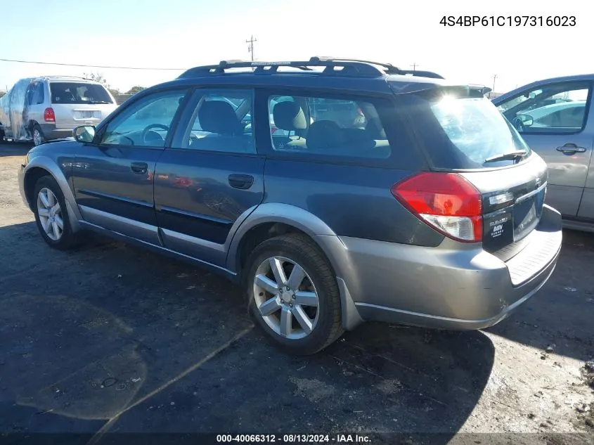 2009 Subaru Outback 2.5I VIN: 4S4BP61C197316023 Lot: 40066312