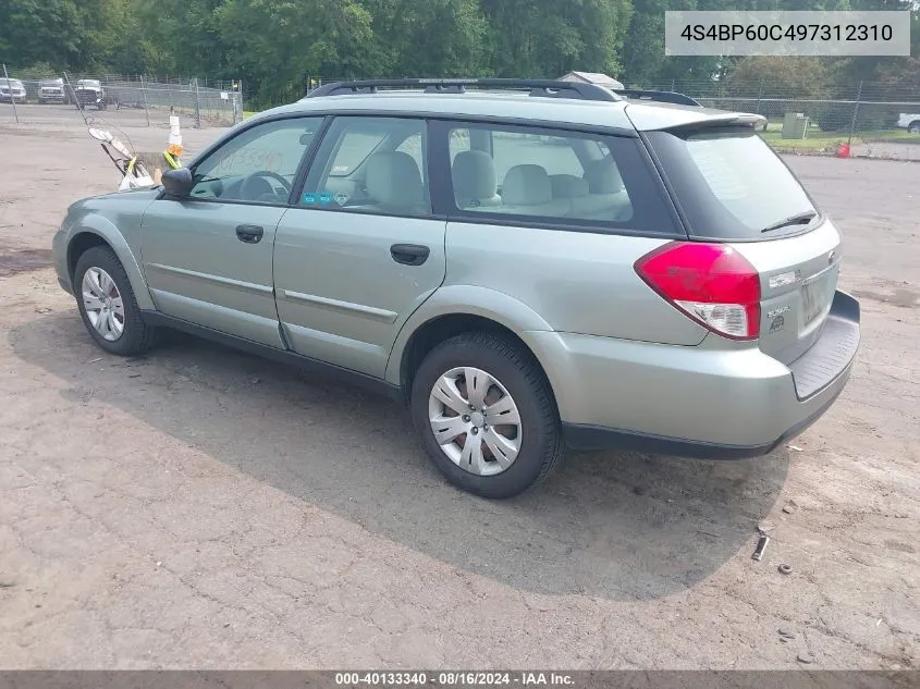 2009 Subaru Outback 2.5I VIN: 4S4BP60C497312310 Lot: 40133340