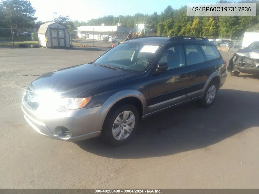 2009 Subaru Outback VIN: 4S4BP60C197317836 Lot: 40250400