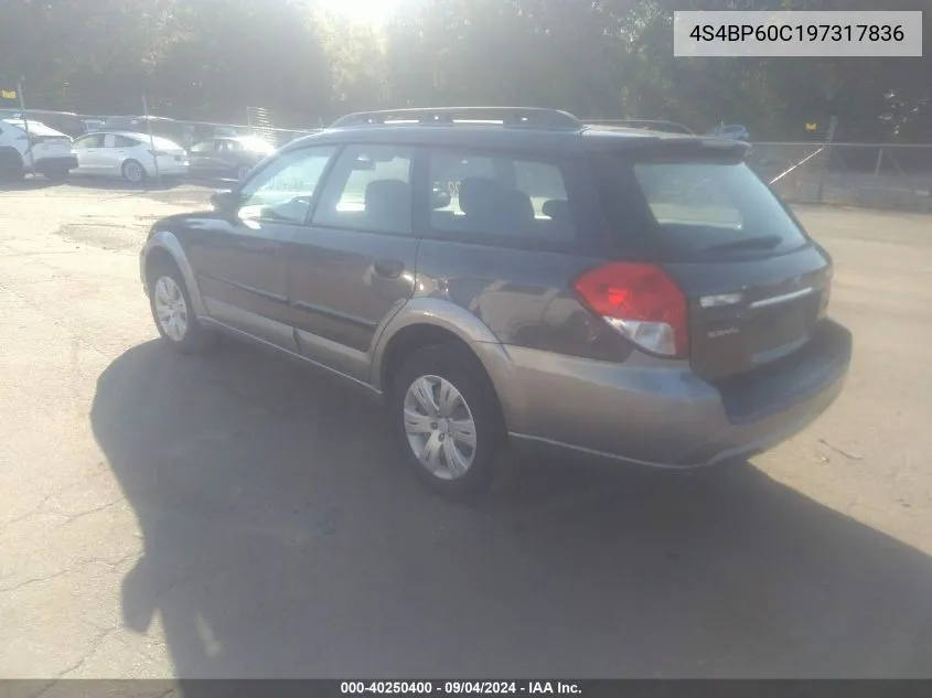 2009 Subaru Outback VIN: 4S4BP60C197317836 Lot: 40250400