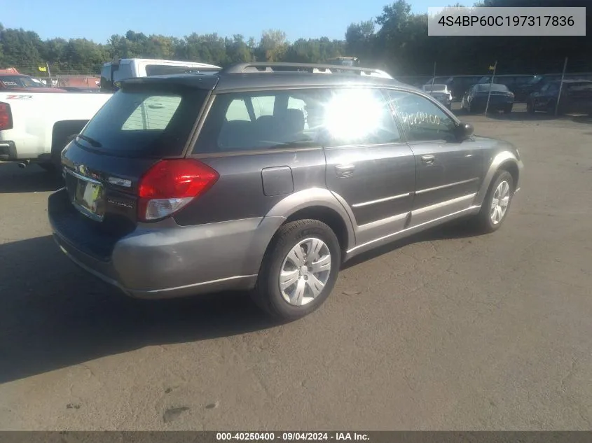 2009 Subaru Outback VIN: 4S4BP60C197317836 Lot: 40250400