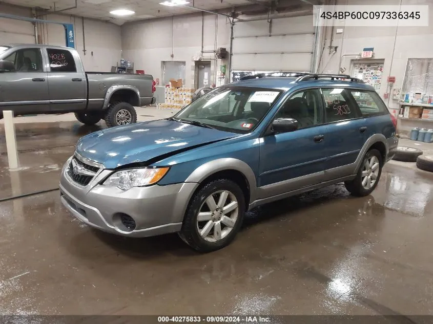 2009 Subaru Outback 2.5I VIN: 4S4BP60C097336345 Lot: 40275833