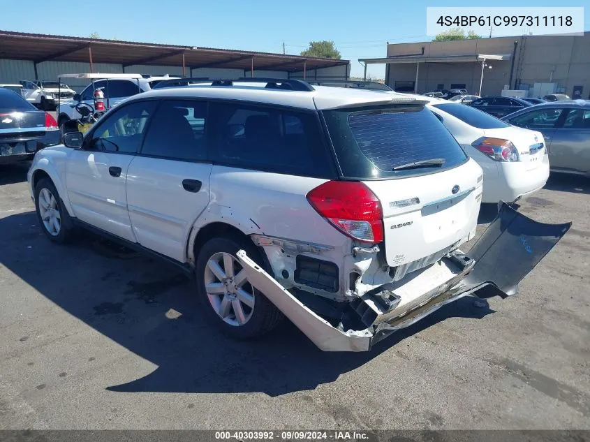 2009 Subaru Outback 2.5I VIN: 4S4BP61C997311118 Lot: 40303992