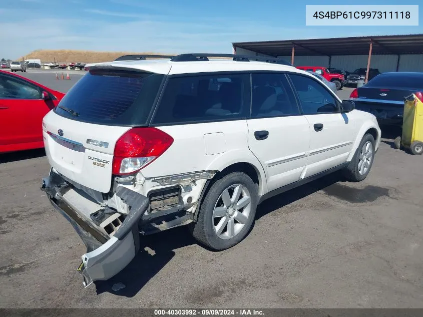 2009 Subaru Outback 2.5I VIN: 4S4BP61C997311118 Lot: 40303992